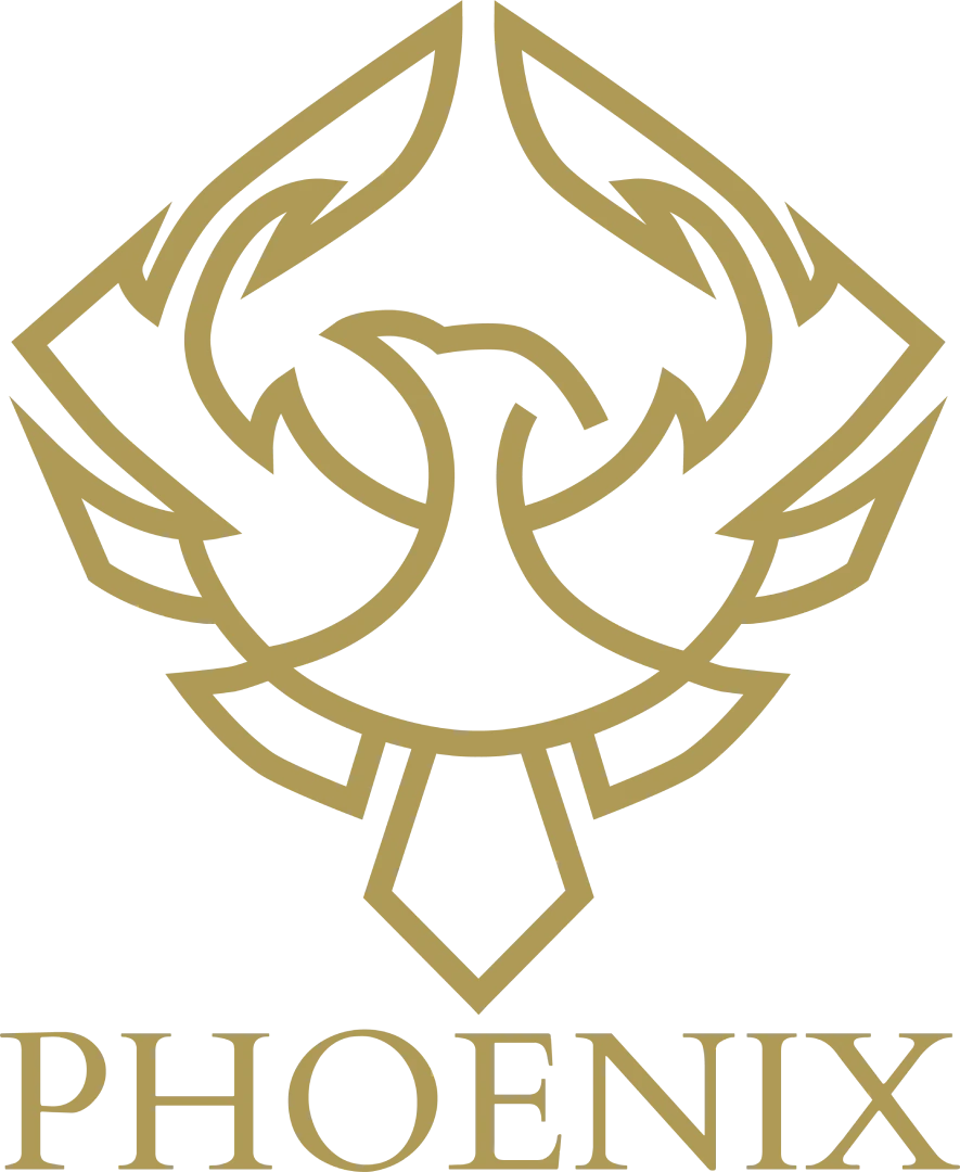 Logo dorato di Phoenix Rental Solutions, property manager per affitti brevi di lusso.